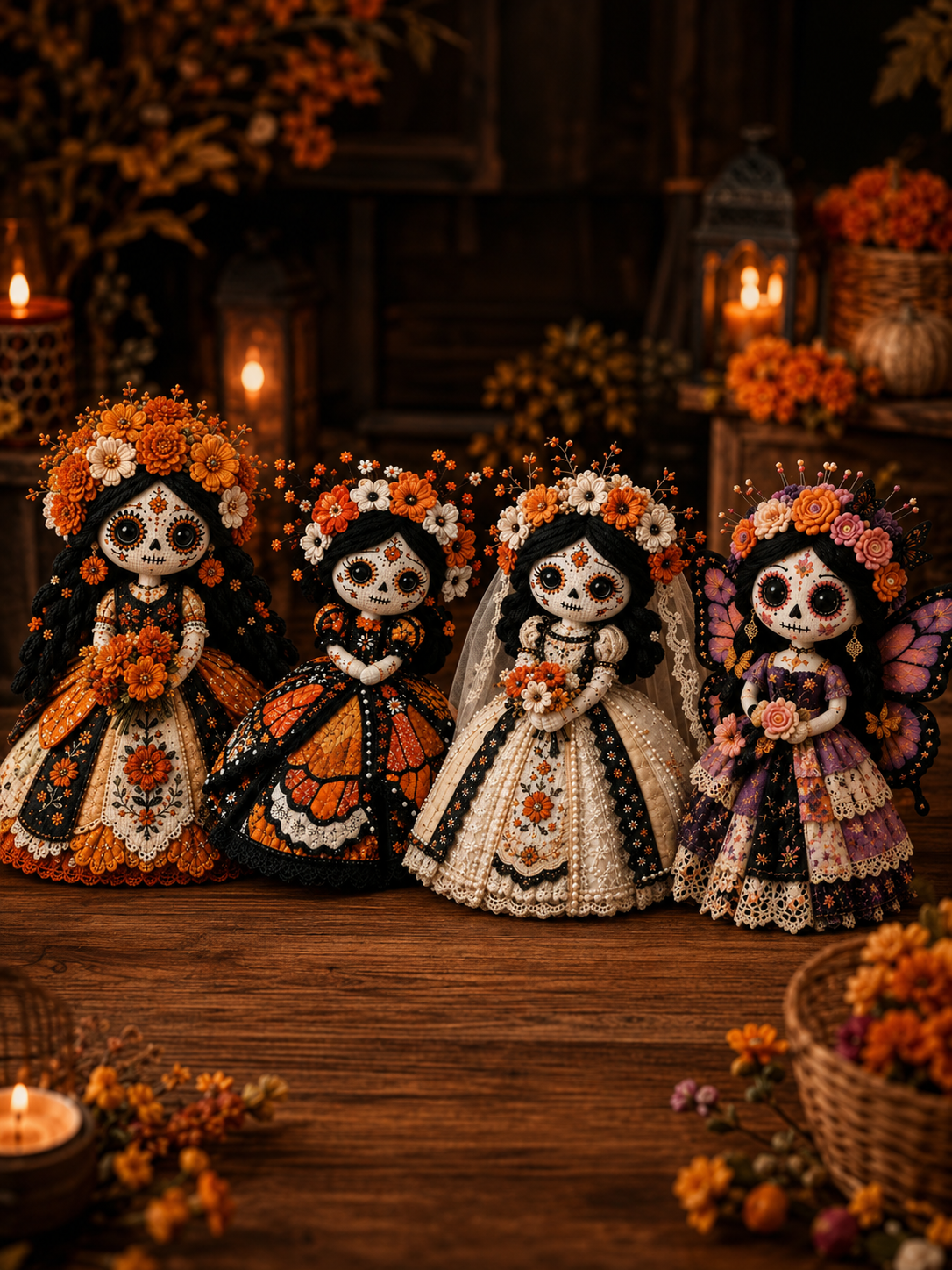 🔥LAST DAY 49% OFF - 🎃Day of the Dead Patchwork Doll DIY Sewing Kit - Handmade Fabric Doll Craft Kit with Floral Details